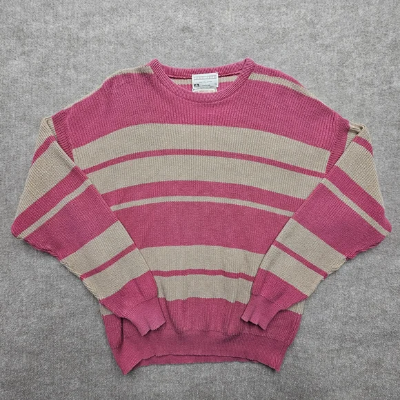 Vintage Lord Jeff Whaler Striped Sweater XL Cotton Pink Tan Boxy USA Classic - Picture 3 of 12